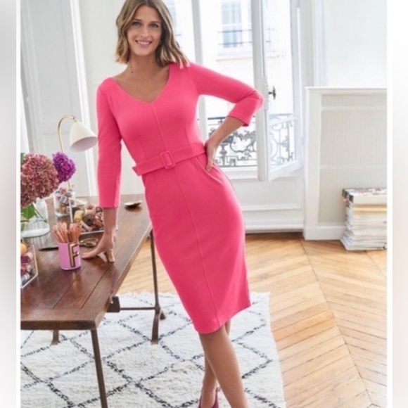 Boden Margie Ottoman V-neck Dress NWT size 12L Bright Camellia